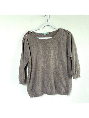 Boden Sweater Womens Size 6 Heather Brown Button Detail Cashmere Blend Pullover